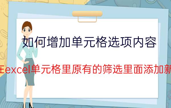 如何增加单元格选项内容 怎么在excel单元格里原有的筛选里面添加新选项？